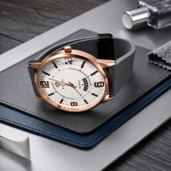 WhatsApp Image 2026-07-26 at 4.51.12 PM (3) TOMI Executive - White Dial Rose Gold Grey Silicone Watch For Men