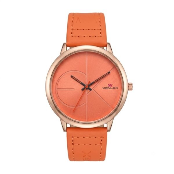 XENLEX – Orange Dial Leather Strap Watch For Girls | WB-12
