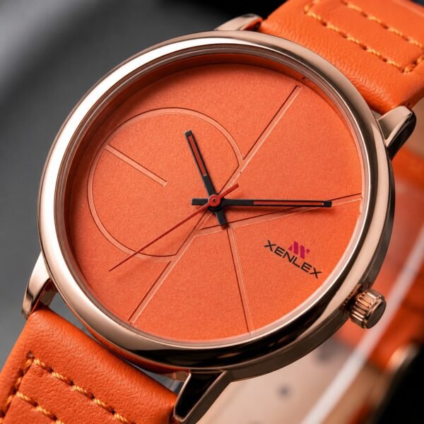 XENLEX – Orange Dial Leather Strap Watch For Girls | WB-12
