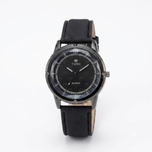 TOMI Crystal – Black Leather Strap Quartz Watch For Men | WB-08