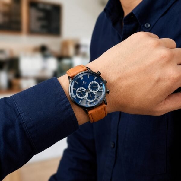 WhatsApp Image 2026-07-30 at 2.21.19 PM (2) TOMI Chronograph – Blue Dial Brown Leather Watch For Men | WB-02