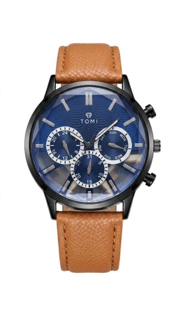 WhatsApp Image 2026-07-30 at 2.21.19 PM (3) TOMI Chronograph – Blue Dial Brown Leather Watch For Men | WB-02