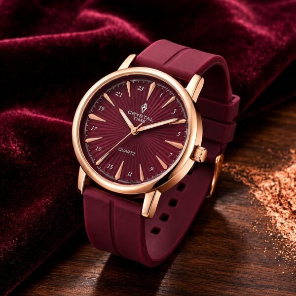 WhatsApp Image 2026-08-04 at 4.20.47 PM (1) Crystal Time Luxe - Maroon Dial Rose Gold Ladies Watch