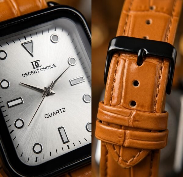 WhatsApp Image 2026-08-04 at 4.28.13 PM (2) Decent Choice Silver Noir - Square Dial Brown Leather Watch For Men