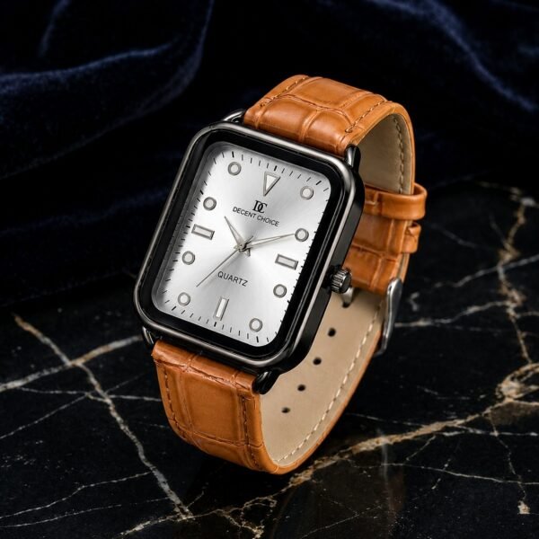 WhatsApp Image 2026-08-04 at 4.28.13 PM Decent Choice Silver Noir - Square Dial Brown Leather Watch For Men