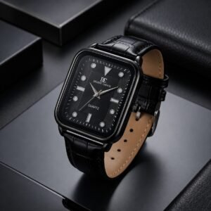 Decent Choice Noir - Black Square Dial Leather Strap Watch For Men | DC-02